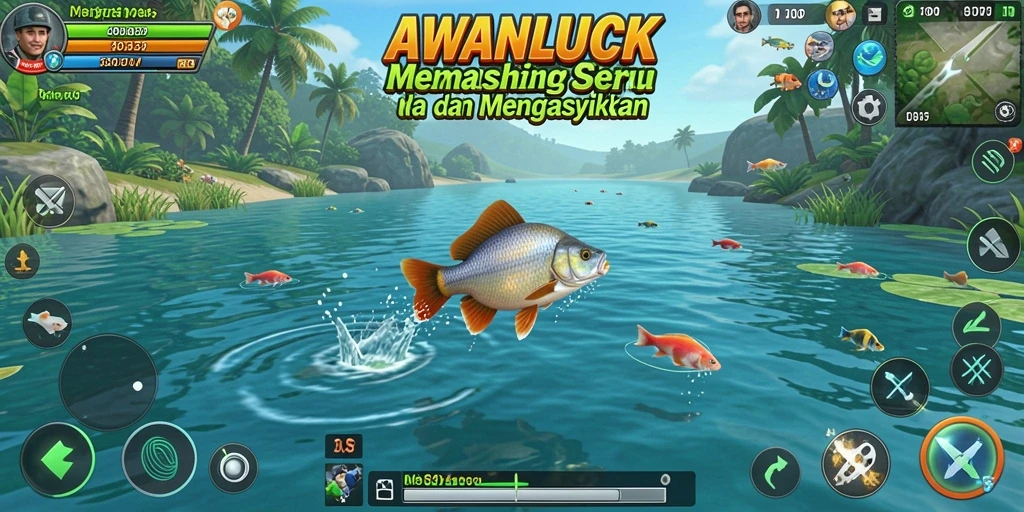 Tampilan gameplay AWANLUCK dengan aksi memancing yang menarik.