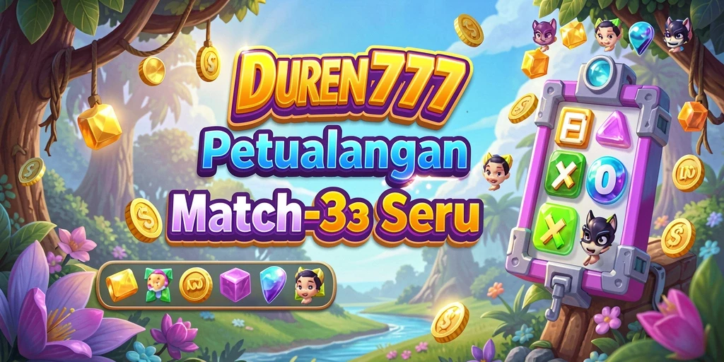 Screenshot utama DUREN777 menampilkan gameplay Match-3 yang seru.