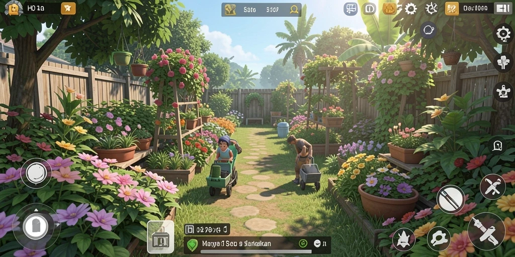 Tampilan gameplay seru dari HO3 saat merawat kebun.