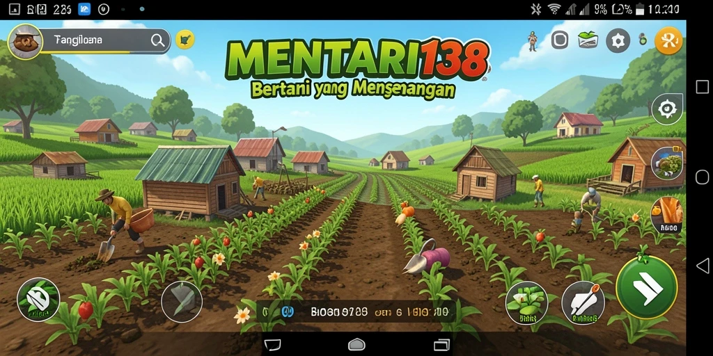 Tangkapan layar gameplay MENTARI138 yang menunjukkan warna-warni pertanian.