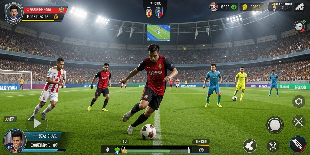 Tampilan gameplay seru dalam матч sepak bola yang mendebarkan.