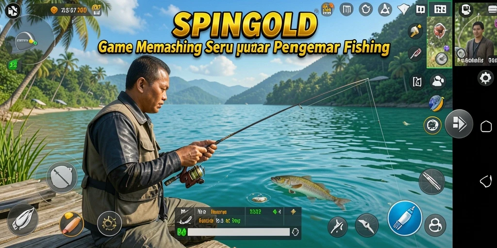 Screenshot gameplay SPINGOLD menunjukkan keseruan menangkap ikan.