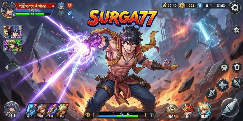 Screenshot gameplay SURGA77 dengan karakter Anime yang beraksi.